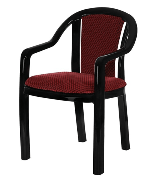 Supreme Ornate Lacquered Finish Plastic Chairs with Cushion (Red/Black, Set of 1)